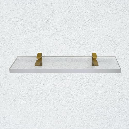 Clear Acrylic Shelf 6x18 Inches Floating Wall Mount with Brass Brackets