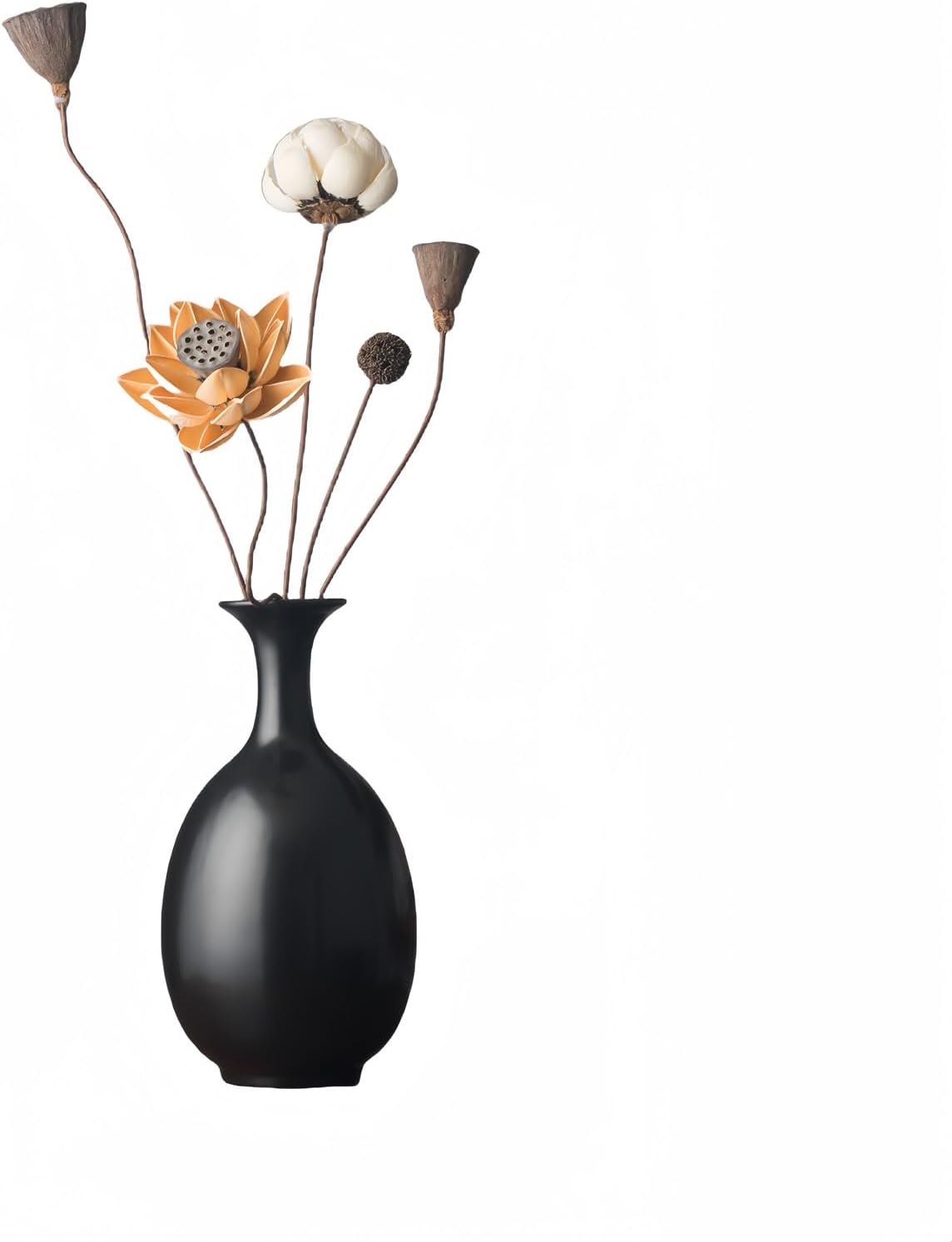 Black Ceramic Vase with Dried Flowers for Home Decor