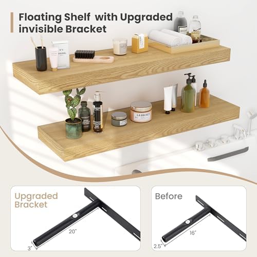 12 Inch Deep Floating Shelves with Invisible Brackets Oak 2 Pack