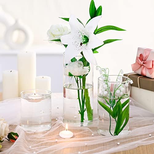 Jinei 12 Pack Glass Cylinder Vases with Floating Candles Set
