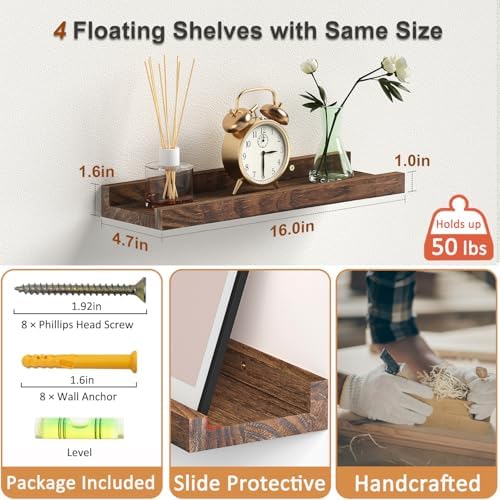DECKALY Floating Shelves 16 Inch 4 Pack for Home Decor