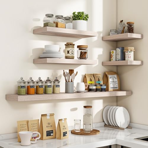 24 Inch Floating Shelves with Washed White Wood Grain