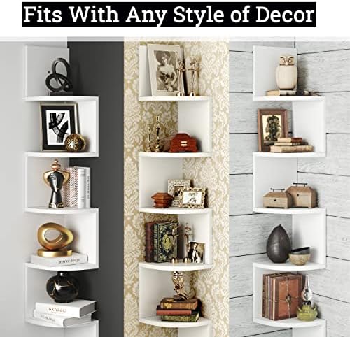 Greenco 5 Tier Corner Shelf with Rustic Walnut Finish