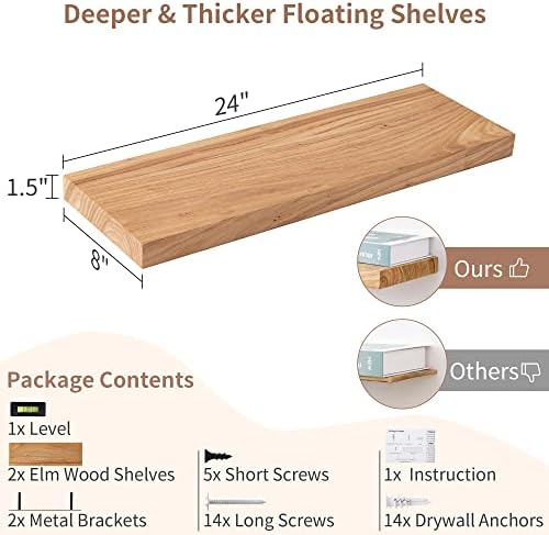 Axeman Reclaimed Elm Floating Wall Shelves 2PCs