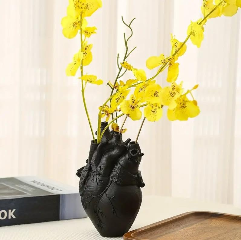 Heart Shaped Gothic Anatomical Resin Flower Vase Black
