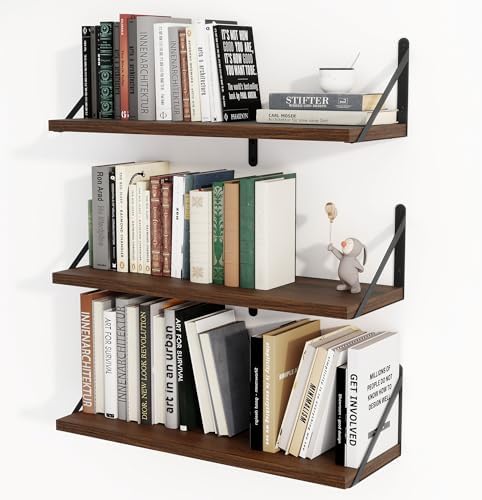 Heimlove Floating Shelves 24 Inch Set of 3 Walnut