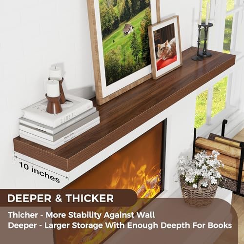 Venusmiles 55W x 10D Floating Wall Shelf Walnut