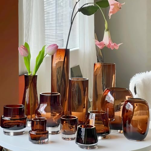 8 Inch Amber Hurricane Candleholder 35lb Thick Glass Vase