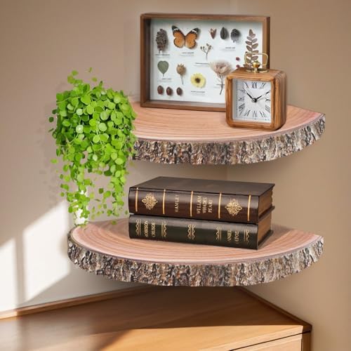OriCre 2Pcs Large Corner Floating Wood Shelves