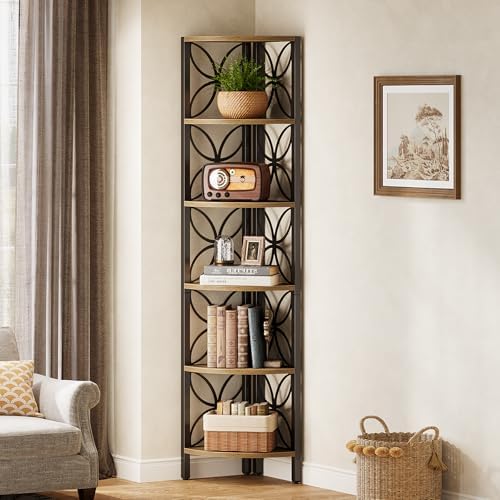 Tribesigns 6-Tier Corner Bookshelf Rustic Industrial Design