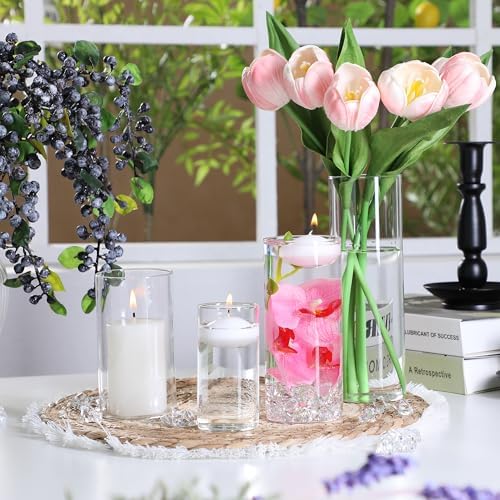 20 White Floating Candles and 16 Glass Vases Centerpiece Set