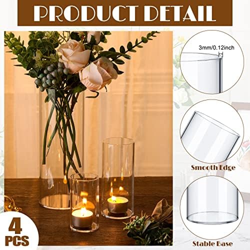 Eaasty 4 Pcs Acrylic Cylinder Flower Vases for Centerpieces and Floating Candles
