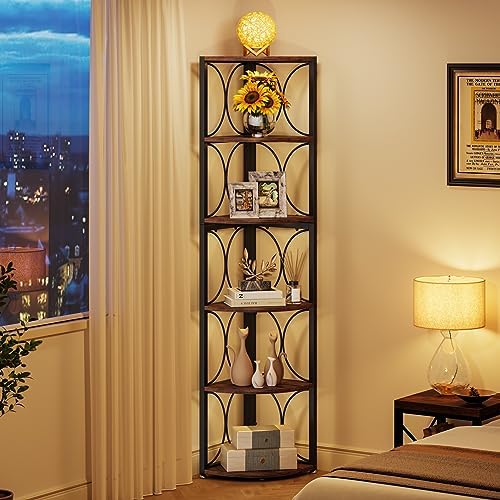Tribesigns 67 Inch Tall Corner Shelf 6 Tier Bookcase