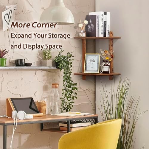 Floating Corner Shelf Wood Bookshelf for Living Room Bedroom Kitchen