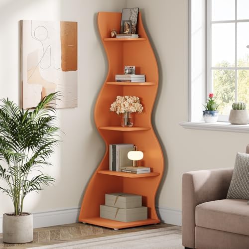 Tribesigns Wavy Corner Shelf Set of 2 Modern 5-Tier Bookshelf with Curvy Shape
