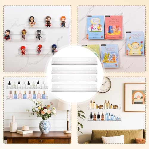 4-Pack 15 Inch Wall Mounted Display Rack for Miniature Toys and Collectibles