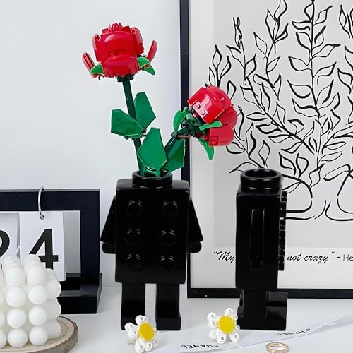 Building Block Vase for Flower Decor Unique Resin Vase Gift Black