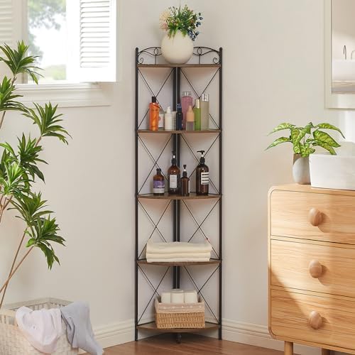 VECELO Corner Cabinet Tall Storage Shelf Bookshelf Display Rack
