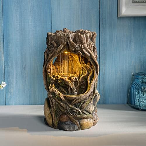 GOSSI Indoor Fountain Tabletop Stump Waterfall Decor