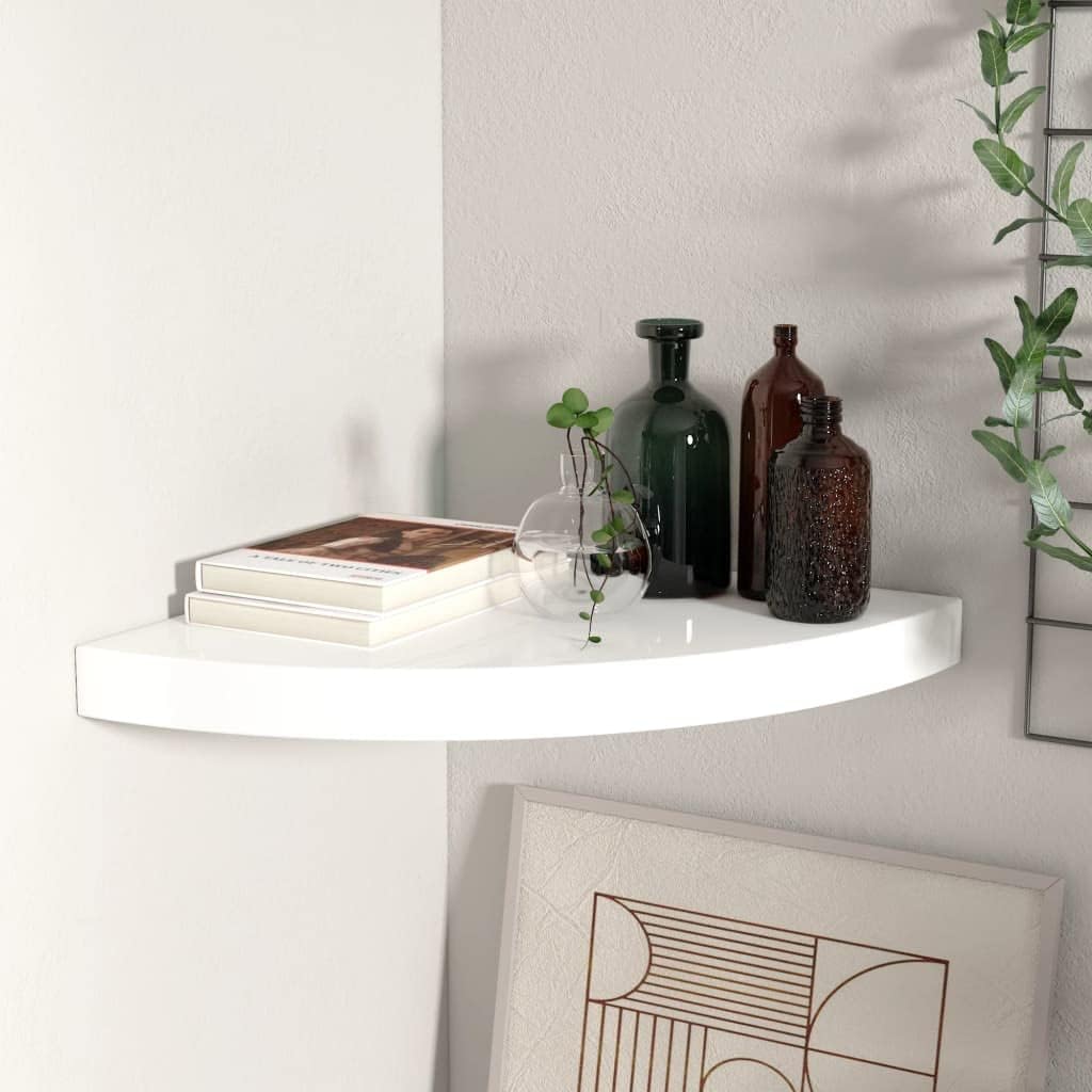 Floating Corner Shelf with High Gloss White Finish