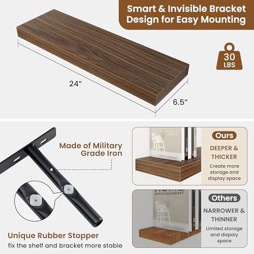 Fuqing Floating Wall Shelves Set of 2 Walnut 24 Inch