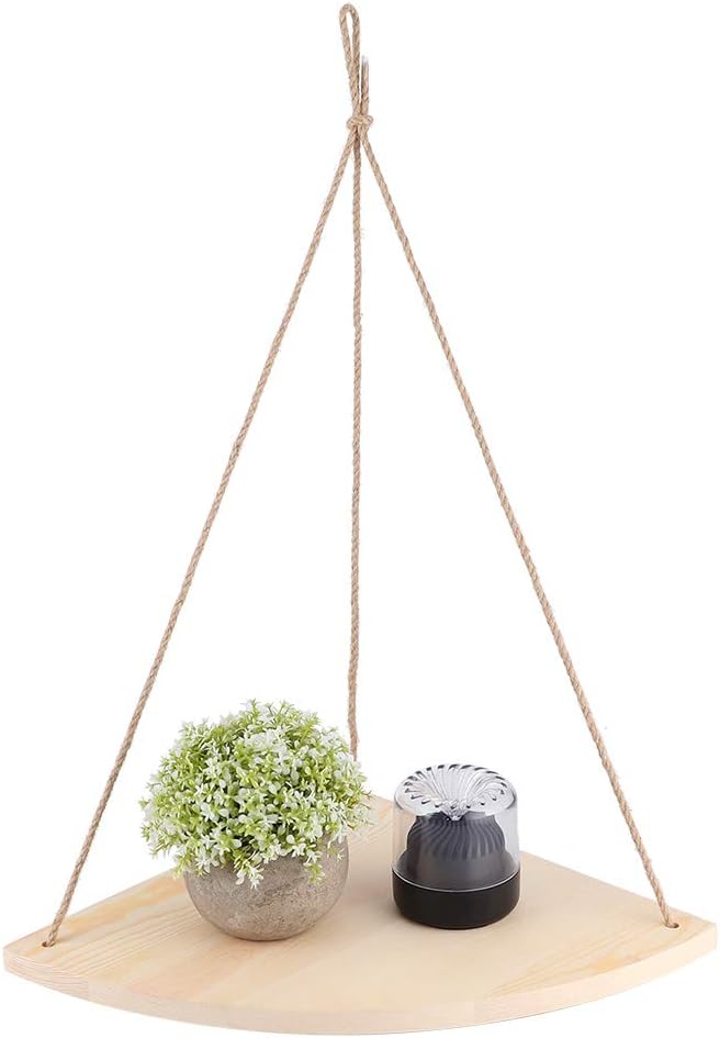 Joyzan Hanging Corner Shelf with Rope Triangle Wood Storage Rack