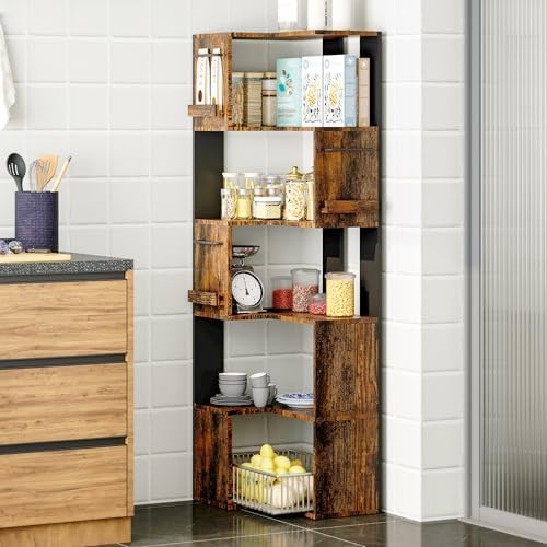 PPAMAPIC 5 Tier Corner Bookshelf L Shaped Storage Rack for Kitchen and Living Room