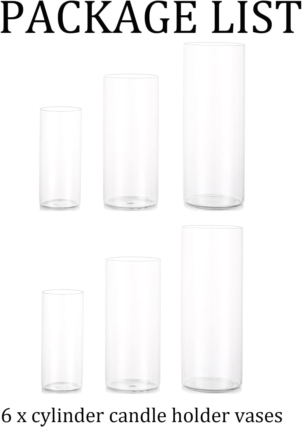 Clear Cylinder Vase Set 6Pcs for Centerpieces and Decorations
