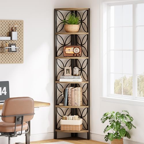Tribesigns 6-Tier Corner Bookshelf Rustic Industrial Design