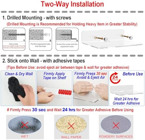 Cosmos Set of 2 Acrylic Floating Wall Shelves for Home Office Decor