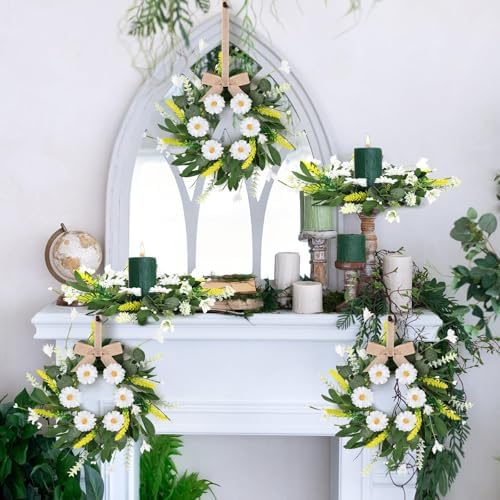 6 Pcs Artificial White Daisy Wreath Summer Spring Decor