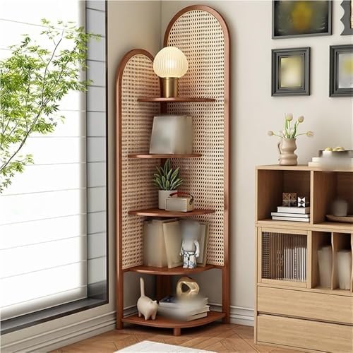 5 Tier Rattan Corner Shelf Orange