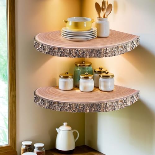 OriCre 2Pcs Large Corner Floating Wood Shelves