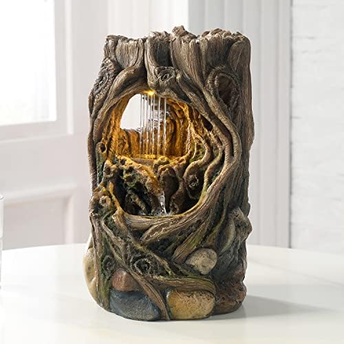 GOSSI Indoor Fountain Tabletop Stump Waterfall Decor