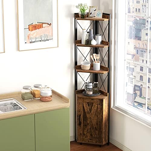 LOKO 71 Inches Tall Corner Shelf with 4 Tiers and Storage Cabinet