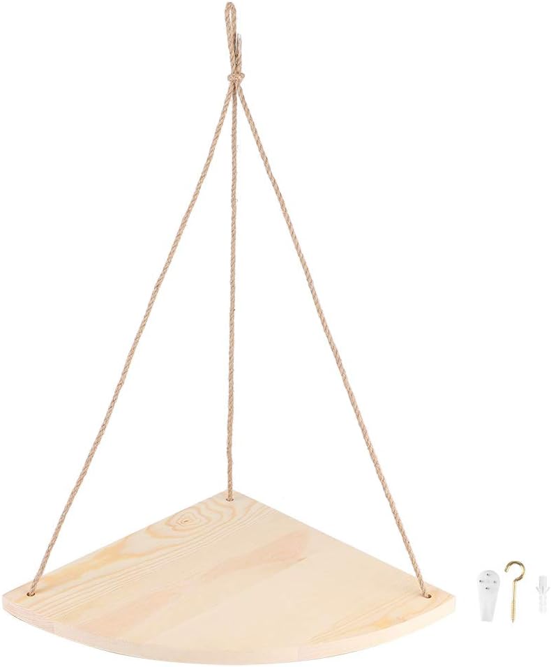 Joyzan Hanging Corner Shelf with Rope Triangle Wood Storage Rack