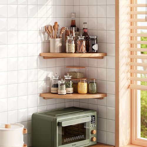 Floating Corner Shelves Oak 10 Solid Wall Mounted Display Storage Rack