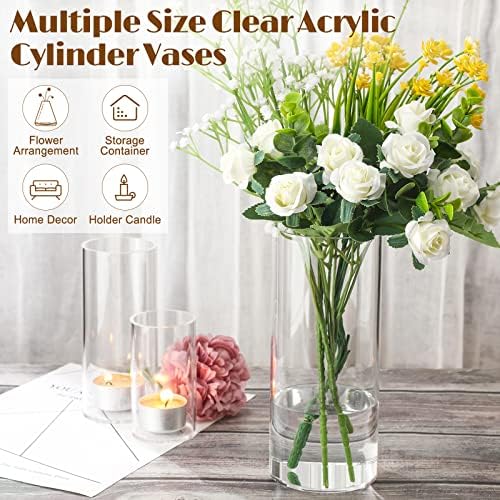 Eaasty 4 Pcs Acrylic Cylinder Flower Vases for Centerpieces and Floating Candles