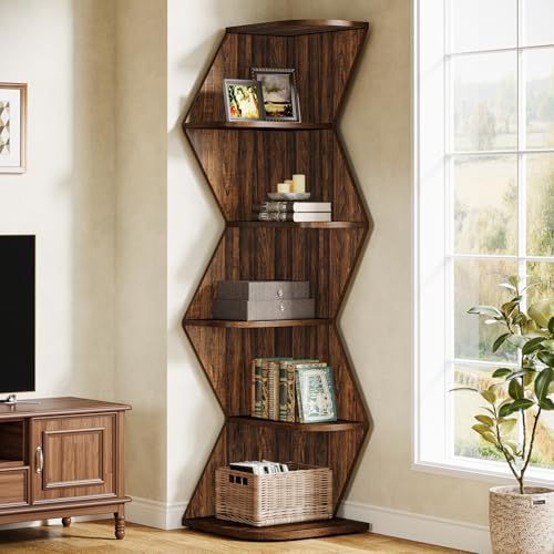 Tribesigns 5-Tier Corner Shelf 715 Inch Tall Rustic Brown Bookshelf Storage Display Unit