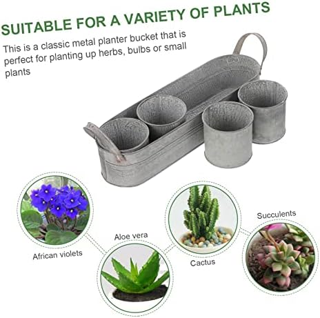 4pcs Iron Flower Pots with Tray Decorative Dried Flower Buckets