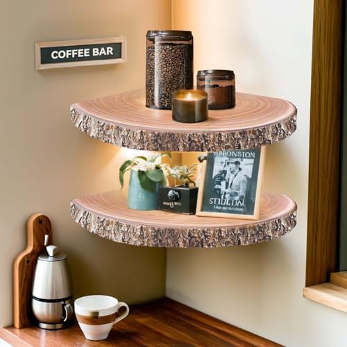 OriCre 2Pcs Large Corner Floating Wood Shelves