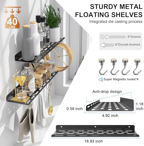 Kerisgo Floating Bookshelf Set of 2 with Magnetic Hooks