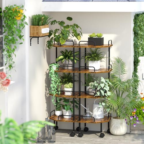 Corner Shelf Stand with Wheel 4-Tier Bookshelf Storage Display