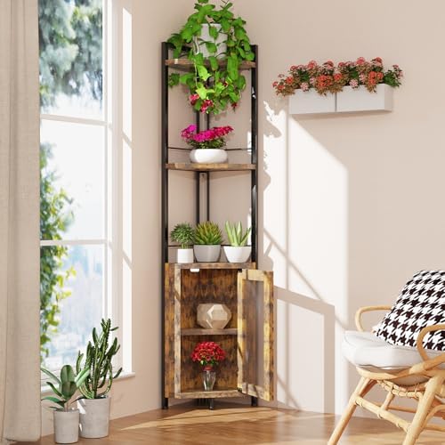 RGB Light Bar Iron Wood Corner Shelf Stand