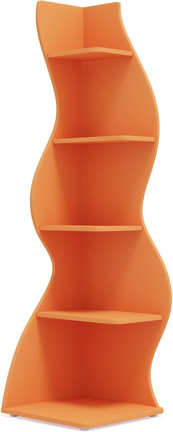 Modern 5 Tier Wavy Corner Shelf Unit Orange