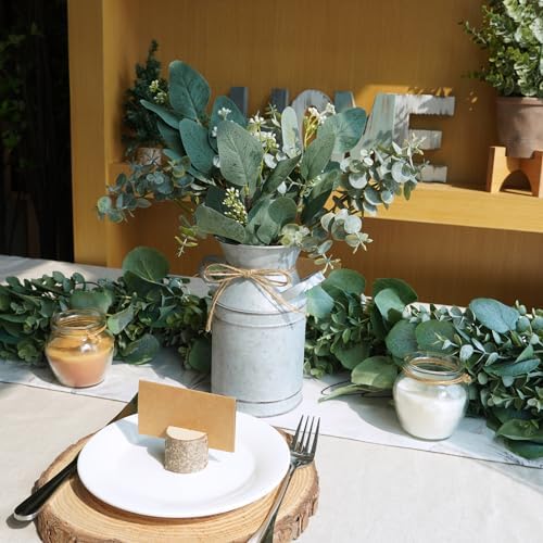 Winlyn Rustic Metal Milk Can Vase with Artificial Eucalyptus Stems