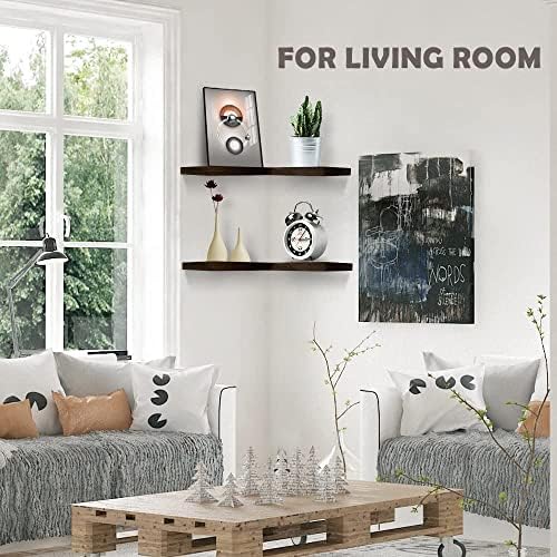Natural Wood Set of 4 Floating Corner Shelves L-Shaped Wall Mount