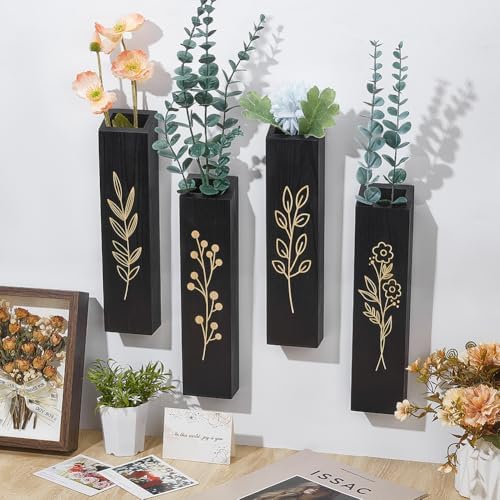 Peacoblue 4 Pack Wooden Wall Planters Black