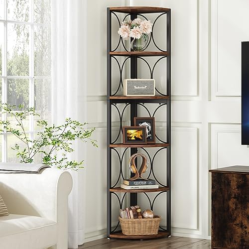 Tribesigns 67 Inch Tall Corner Shelf 6 Tier Bookcase