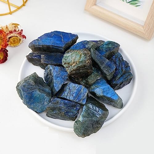 KatLin Natural Labradorite Crystal Raw Stone Rough Mineral Specimen Blue Light Decorate Stones